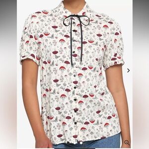 Hot Topic Mushroom Print Blouse XS Cottagecore Puff Sleeve